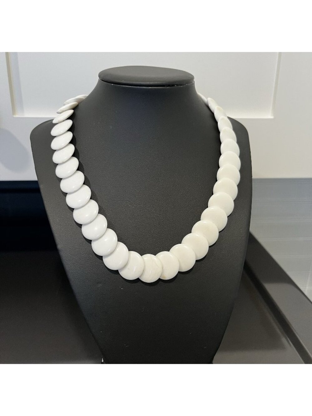 Vintage White Layered Disc Beaded Necklace